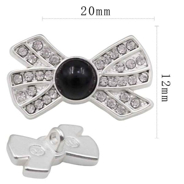 20x12mm Bow-shaped Mist Silver Rhinestone Buttons White/Black Pearl