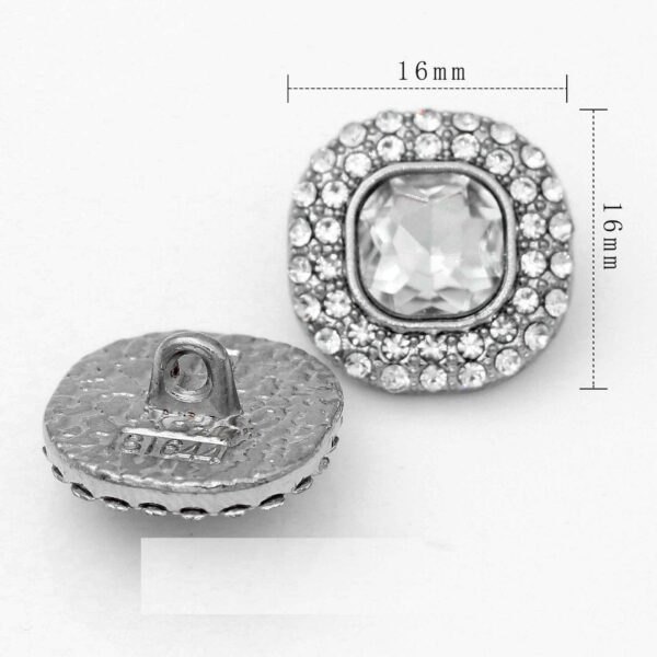 16mm Square Glass Crystal Rhinestone Metal Shank Buttons 20pcs