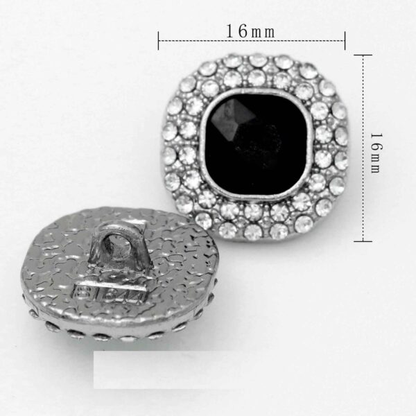 16mm Square Glass Crystal Rhinestone Metal Shank Buttons 20pcs