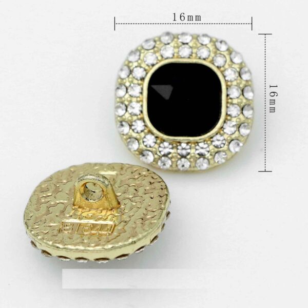 16mm Square Glass Crystal Rhinestone Metal Shank Buttons 20pcs