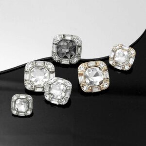 20mm Square Glass Crystal Rhinestone Metal Shank Buttons 20pcs