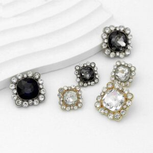 15mm/21mm Square Glass Crystal Rhinestone Metal Shank Buttons  20pcs