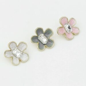 20mm White/Grey/Pink Enamel Camellia Metal Shank Buttons 48 Pack