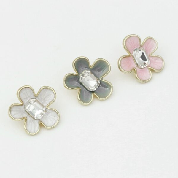 20mm White/Grey/Pink Enamel Camellia Metal Shank Buttons 48 Pack