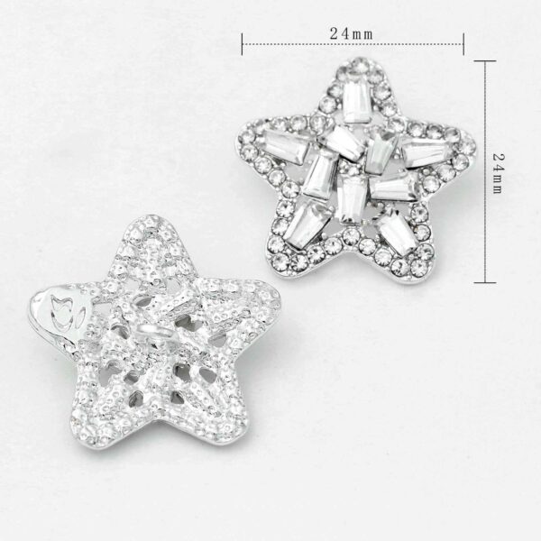 Silver Black Rhinestone Star Shank Buttons for Clothing Hats 50 Pack