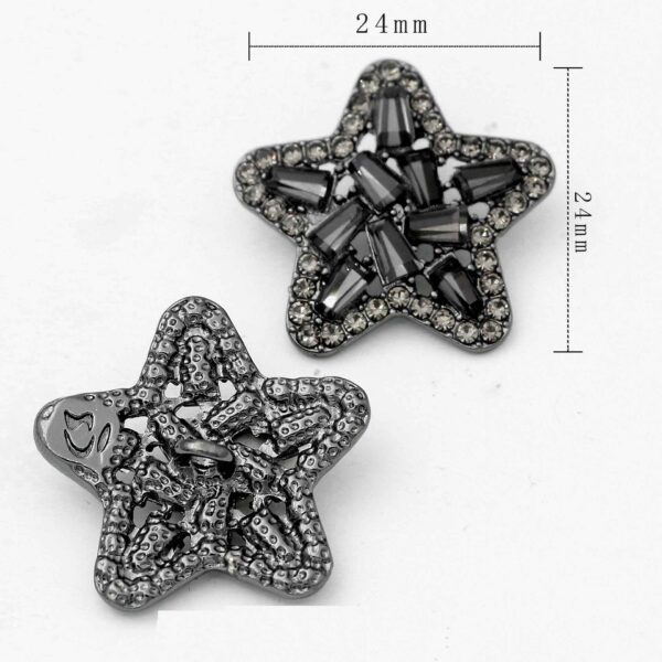 Silver Black Rhinestone Star Shank Buttons for Clothing Hats 50 Pack