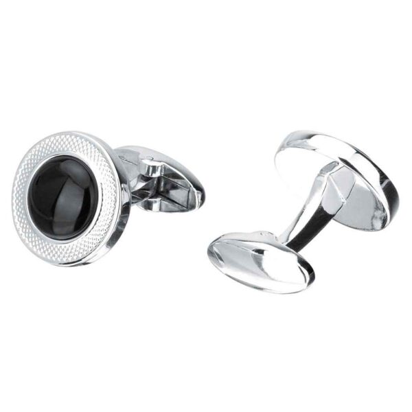 18mm Copper Round Cufflinks with Engraved Floral Pattern Onyx Stone