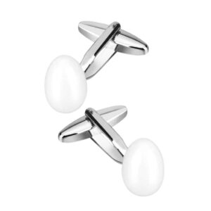 Playful Egg-Shaped White Cufflinks for Men