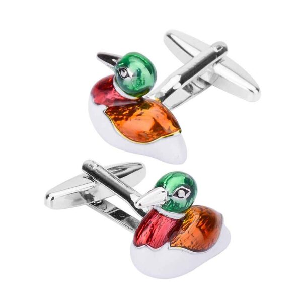 Exquisite Metal Duck-Shaped Cufflinks – Colorful Mandarin Duck
