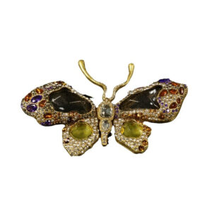 French Vintage Copper Alloy Brooch with Sparkling Rhinestones