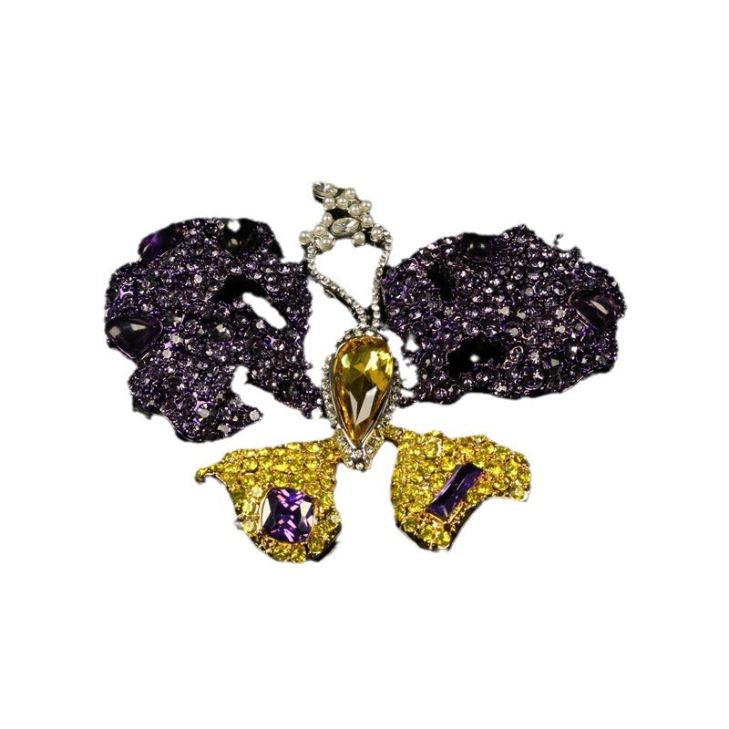 Purple Rhinestone Butterfly Brooch Zinc Alloy Pin