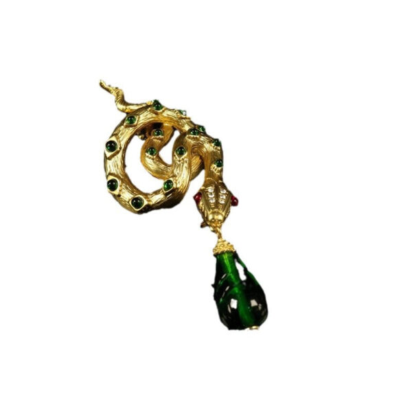 Vintage Courtly Glass Pendant with Full Diamond Snake Brooch