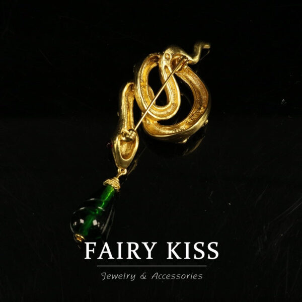 Vintage Courtly Glass Pendant with Full Diamond Snake Brooch - Image 2