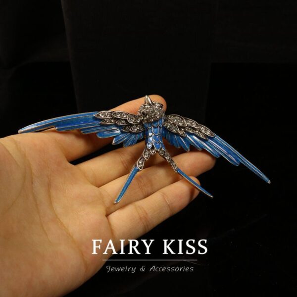 Handcrafted Enamel Blue Swallow Metal Brooch - Image 2