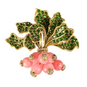Handcrafted Copper Vintage Stone Diamond Brooch in Radish Shape
