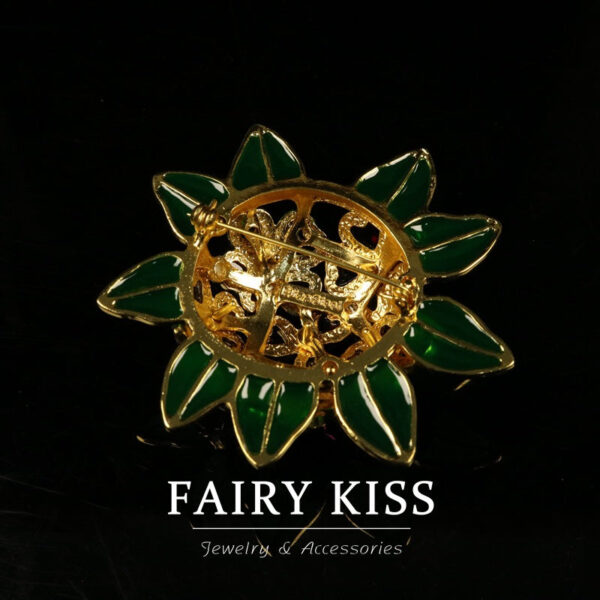 Handcrafted Enamel Flower Brooch with Glass Inlay - Courtly Style - Image 2
