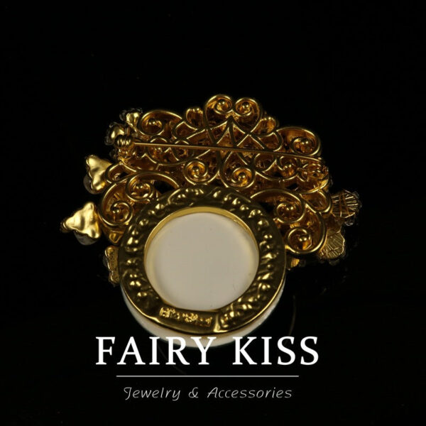 Vintage Woven Flower Brooch with Diamond Inlay - Image 2
