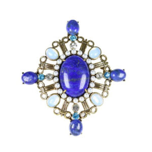 Vintage Courtly Geometric Oval Lapis Lazuli Brooch