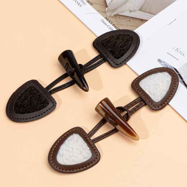 16cm Brown Dark Coffee Leather Sew-on Toggles with Resin Horn Buttons 6pcs - Image 2