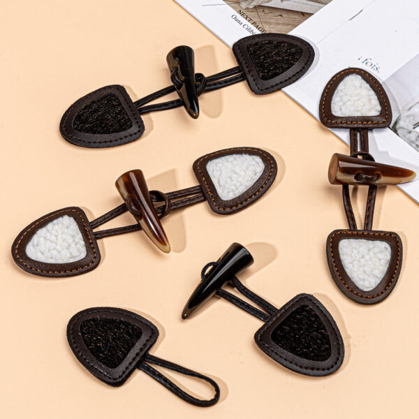 16cm Brown Dark Coffee Leather Sew-on Toggles with Resin Horn Buttons 6pcs - Image 4