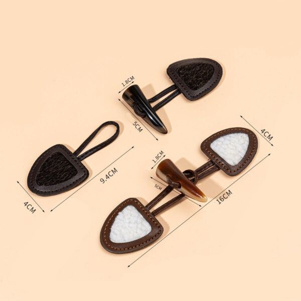 16cm Brown Dark Coffee Leather Sew-on Toggles with Resin Horn Buttons 6pcs - Image 3