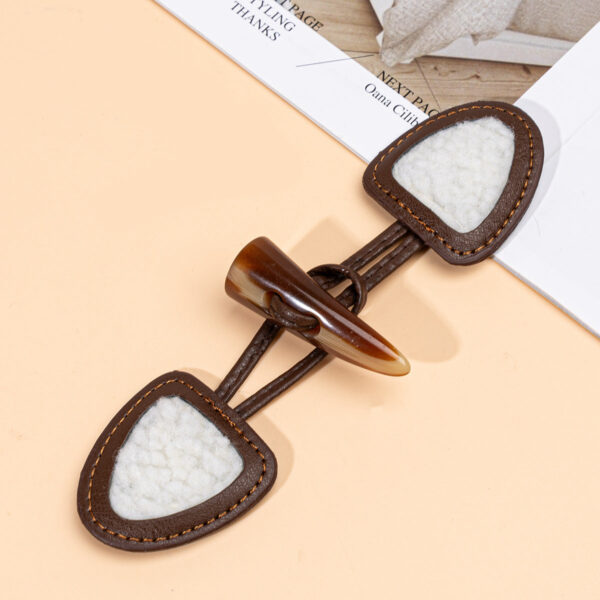 16cm Brown Dark Coffee Leather Sew-on Toggles with Resin Horn Buttons 6pcs - Image 5