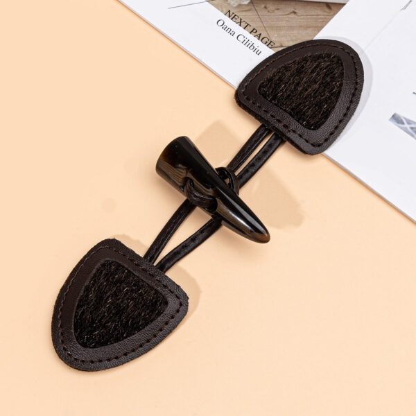 16cm Brown Dark Coffee Leather Sew-on Toggles with Resin Horn Buttons 6pcs - Image 6