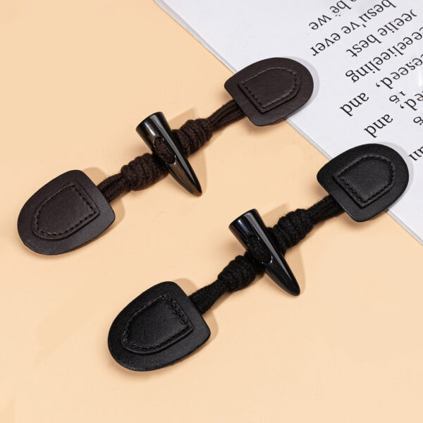 20cm Black Dark Coffee Leather Sew-on Buttons with Resin Horn 6pcs - Image 3