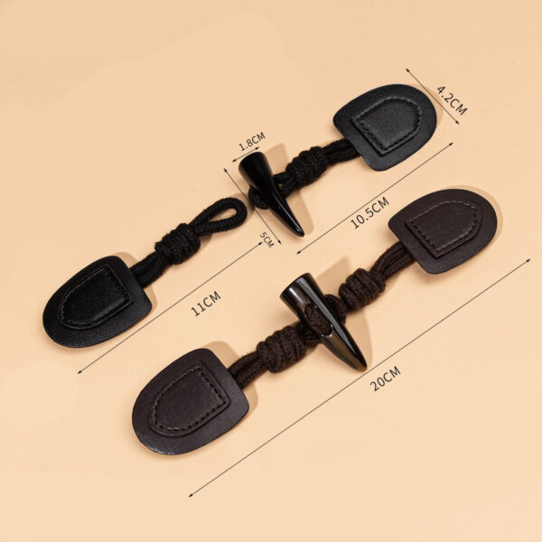 20cm Black Dark Coffee Leather Sew-on Buttons with Resin Horn 6pcs - Image 2