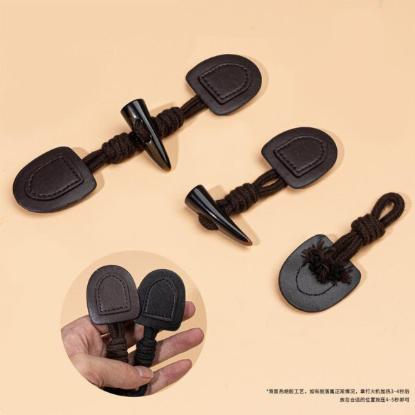 20cm Black Dark Coffee Leather Sew-on Buttons with Resin Horn 6pcs - Image 4