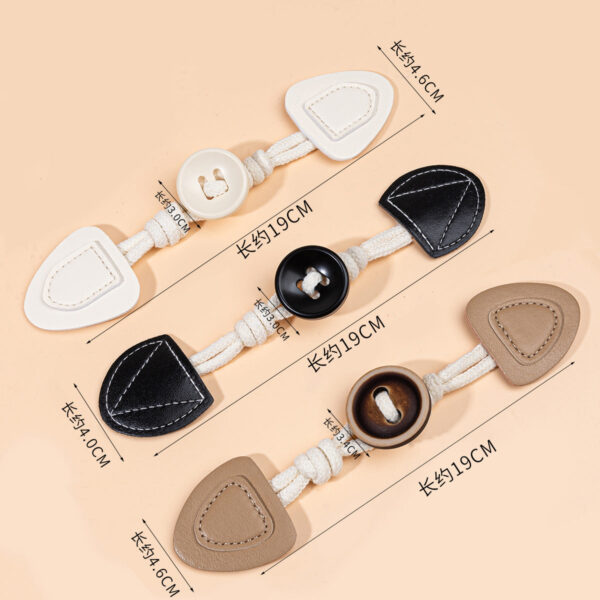 19cm Leather Sew-on Toggles with Round Resin Buttons 6pcs - Image 2