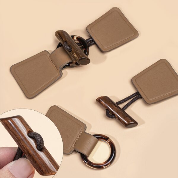 14cm Khaki Black Burgundy Leather Sew-on Toggles with Resin Buckle 4pcs - Image 2