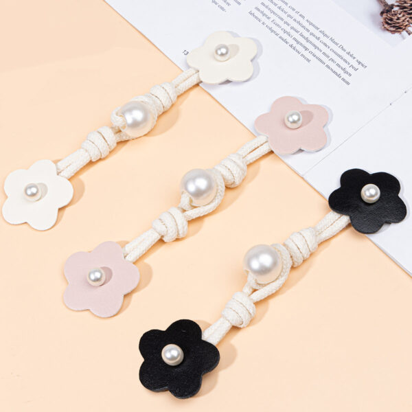 17.5cm Beige Black Pink Leather Sew-on Toggles with Pearl Buckle 6pcs - Image 4
