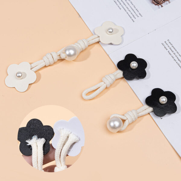 17.5cm Beige Black Pink Leather Sew-on Toggles with Pearl Buckle 6pcs - Image 2