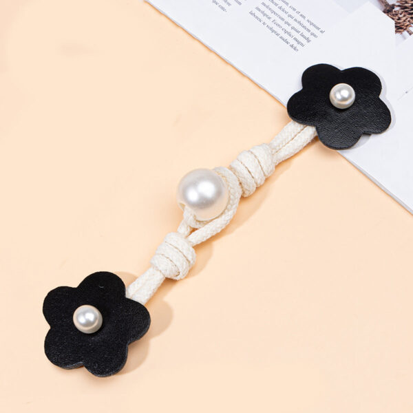 17.5cm Beige Black Pink Leather Sew-on Toggles with Pearl Buckle 6pcs - Image 6