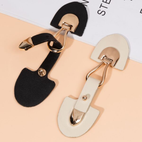 11.5cm Beige and Black Leather Sew-on Toggles with Metal Buckle 6pcs - Image 2