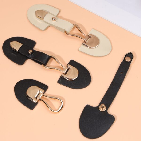 11.5cm Beige and Black Leather Sew-on Toggles with Metal Buckle 6pcs - Image 4