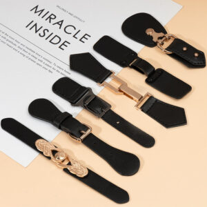 Elegant Black Leather Sew-on Toggles with Premium Metal Buckle 5pcs