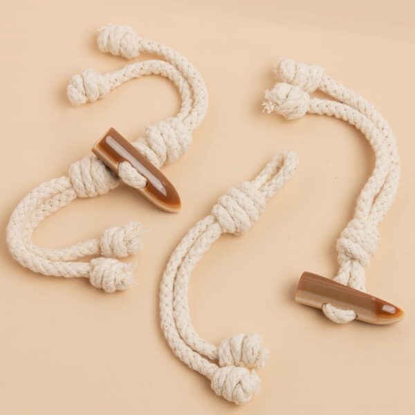 22cm Resin Buffalo Horn Beige Cotton Hemp Rope Tassel Buckles for Coats 6pcs - Image 3