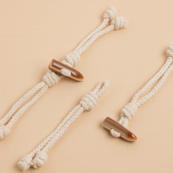 22cm Resin Buffalo Horn Beige Cotton Hemp Rope Tassel Buckles for Coats 6pcs - Image 2