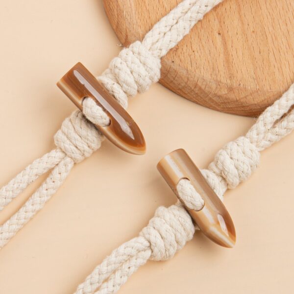 22cm Resin Buffalo Horn Beige Cotton Hemp Rope Tassel Buckles for Coats 6pcs - Image 5