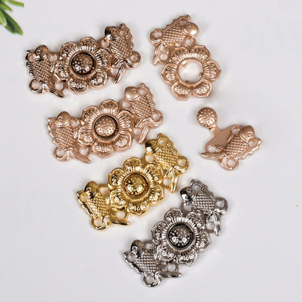 3cm Chinese Ancient Style Carp Peony Golden Metal Pair Buttons 10pcs - Image 3