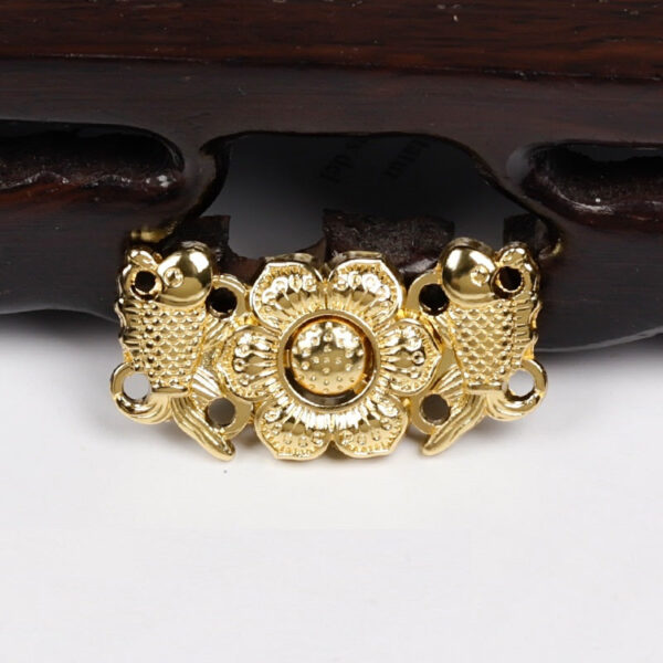3cm Chinese Ancient Style Carp Peony Golden Metal Pair Buttons 10pcs - Image 4