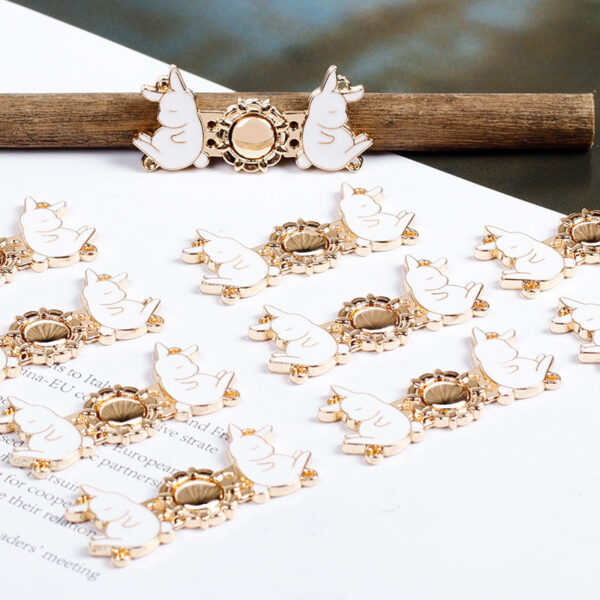 3.6cm Vintage Light Gold Metal Rabbit Pair Buttons for Hanfu 12pcs - Image 5