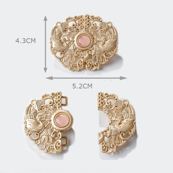 Chinese Vintage Golden Auspicious Phoenix Hook Buttons 6PCS - Image 3
