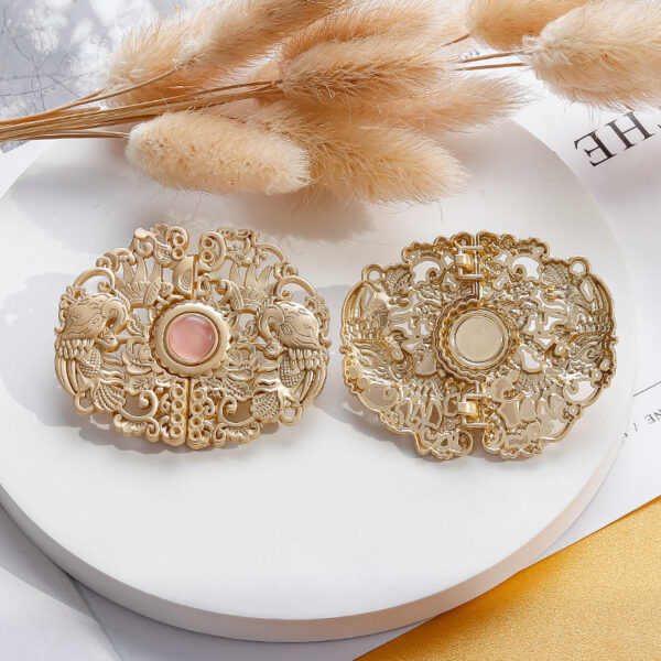 Chinese Vintage Golden Auspicious Phoenix Hook Buttons 6PCS - Image 2