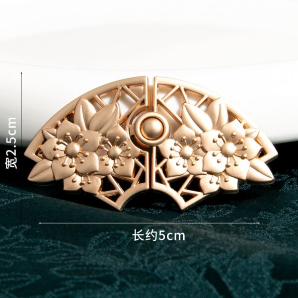 5cm Chinese Vintage Golden Peach Blossom Fan Metal Frog Buttons 8pcs - Image 3