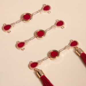 6.4cm Chinese Golden Metal Hanfu Frog Buttons with Red Tassel 10pcs