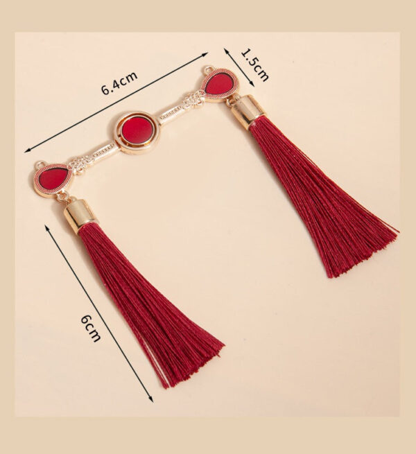 6.4cm Chinese Golden Metal Hanfu Frog Buttons with Red Tassel 10pcs - Image 3