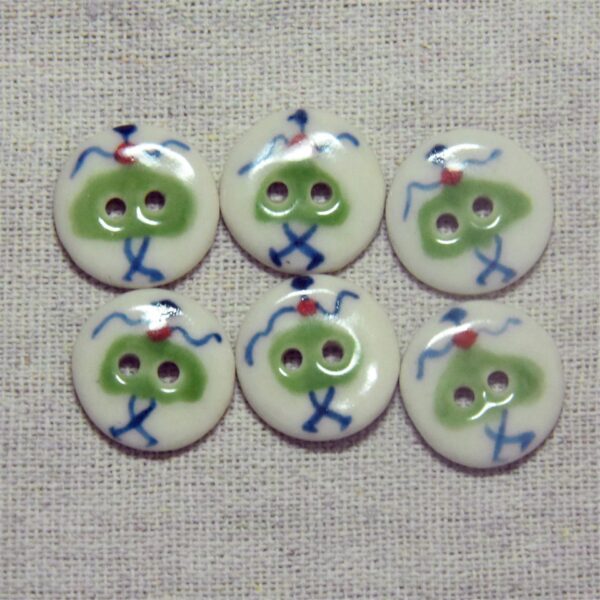 18mm Round 2 Hole White Base Green Handmade Ceramic Sewing Button 4pcs - Image 2